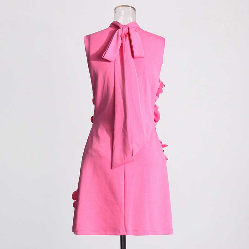 Sleeveless Standard Collar Short Dress Flower Embellished Mini Dress