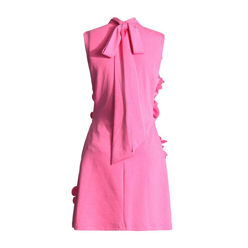 Sleeveless Standard Collar Short Dress Flower Embellished Mini Dress