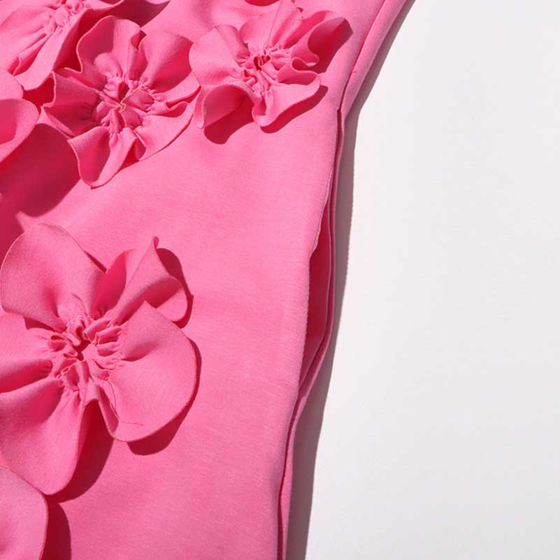 Sleeveless Standard Collar Short Dress Flower Embellished Mini Dress