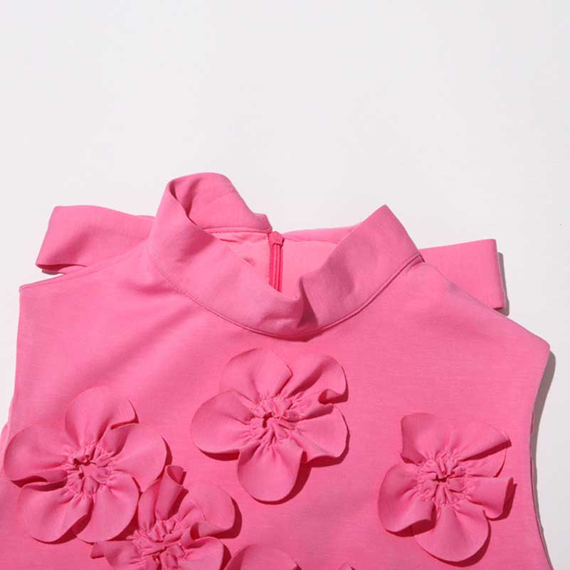 Sleeveless Standard Collar Short Dress Flower Embellished Mini Dress