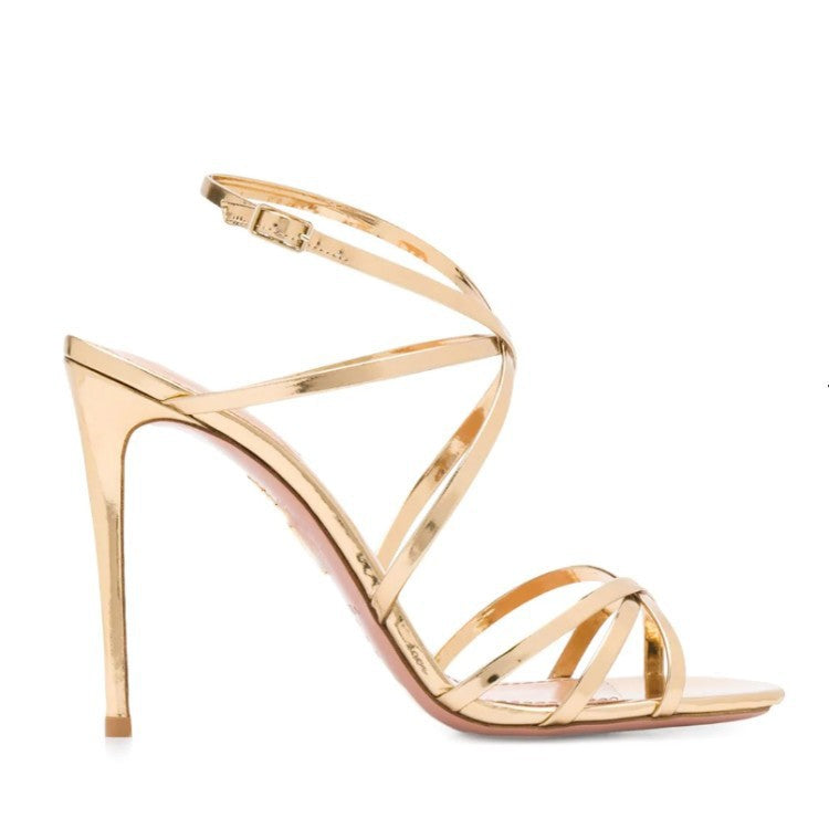Gold Strappy Heeled Sandals Classic Prom Heels