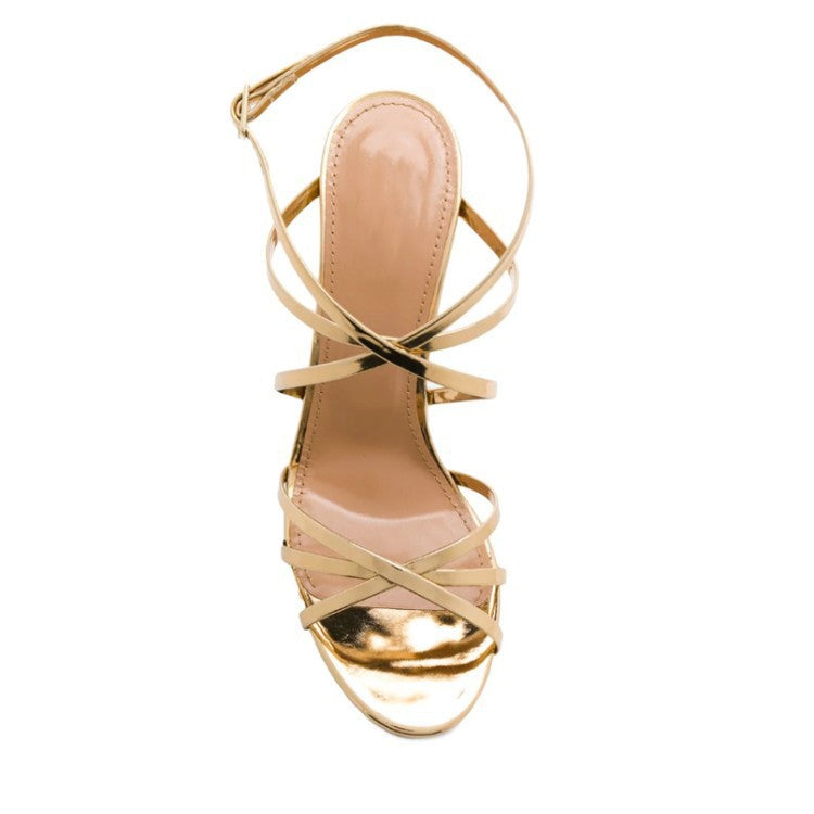 Gold Strappy Heeled Sandals Classic Prom Heels