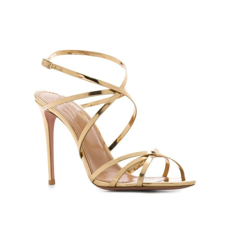 Gold Strappy Heeled Sandals Classic Prom Heels