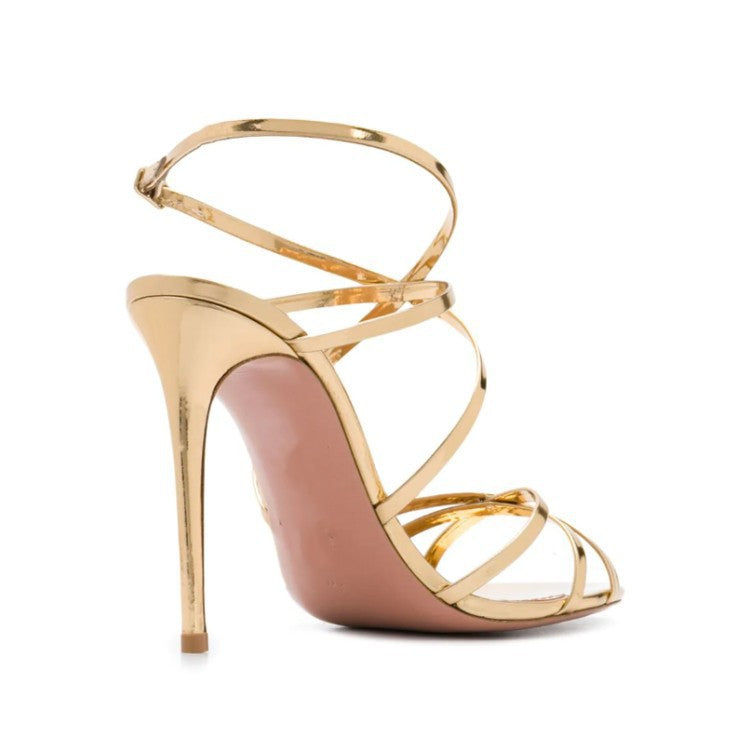 Gold Strappy Heeled Sandals Classic Prom Heels