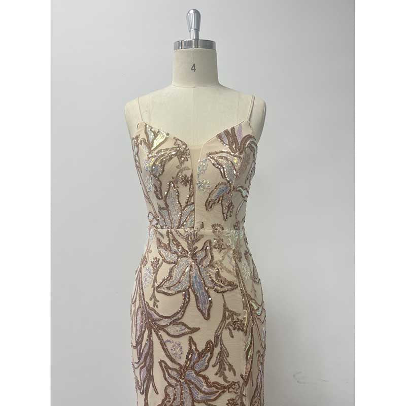 Gold Sequin Long Prom Dress A Line High Split Long Evening Dress