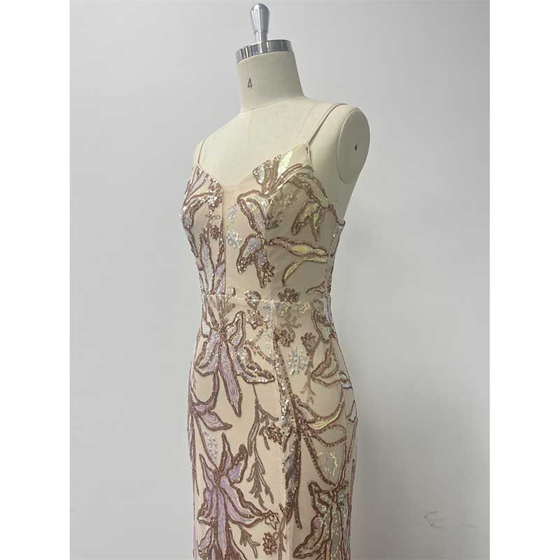 Gold Sequin Long Prom Dress A Line High Split Long Evening Dress