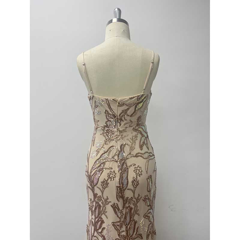 Gold Sequin Long Prom Dress A Line High Split Long Evening Dress