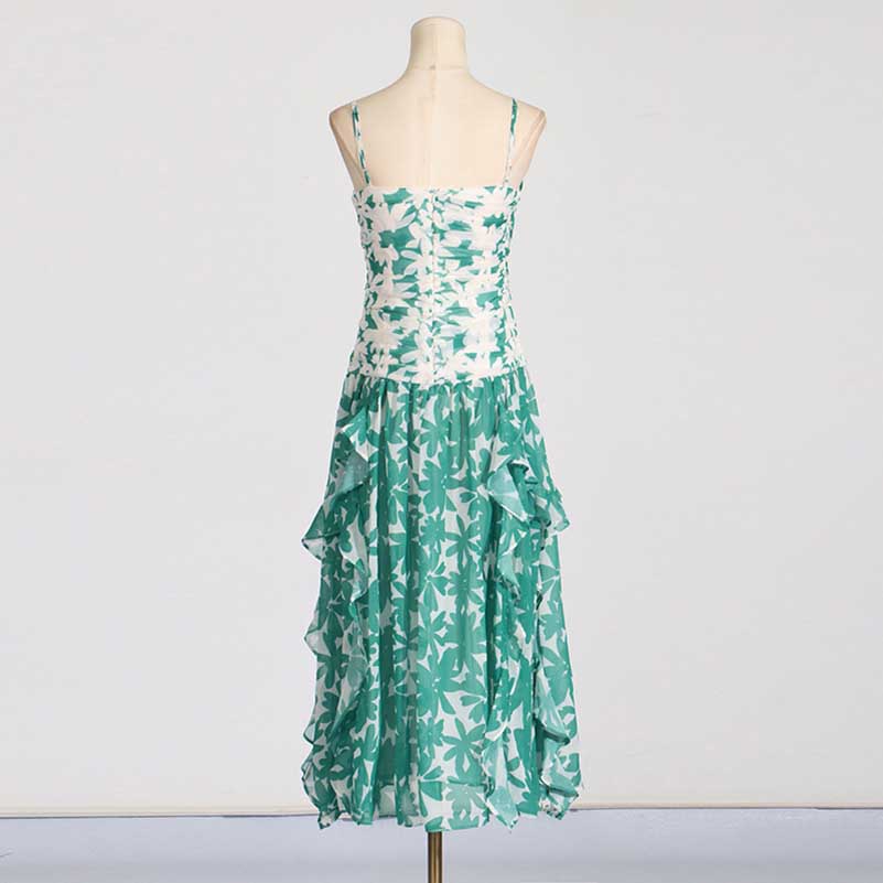 Green Printed Strapless Maxi Dress