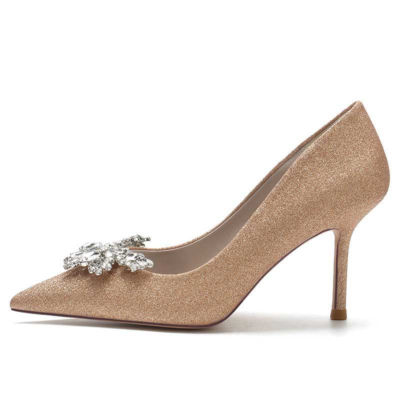 Glitter Rhinestones Wedding Shoes Slip On Bridal Heels Dress Shoes