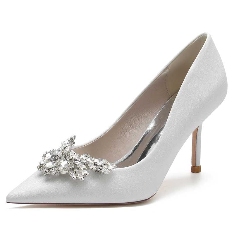 Glitter Rhinestones Wedding Shoes Slip On Bridal Heels Dress Shoes