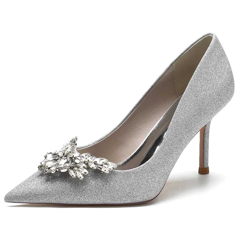 Glitter Rhinestones Wedding Shoes Slip On Bridal Heels Dress Shoes