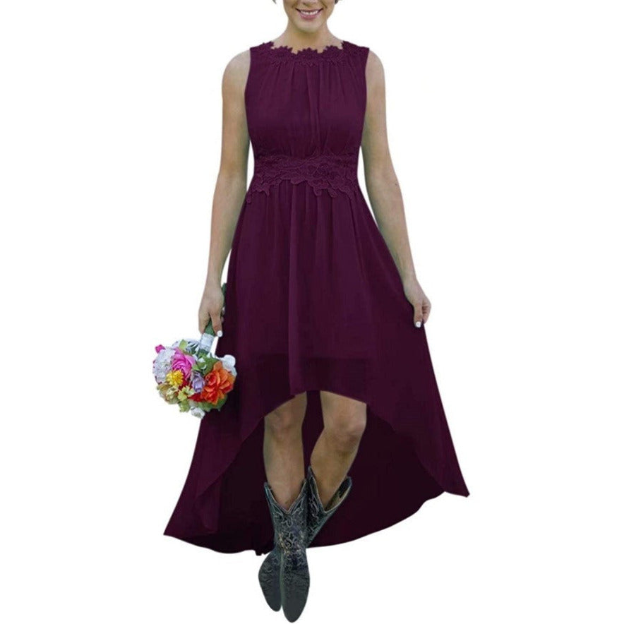 High Low Lace Chiffon Bridesmaid Dress Country Wedding Guest Dress