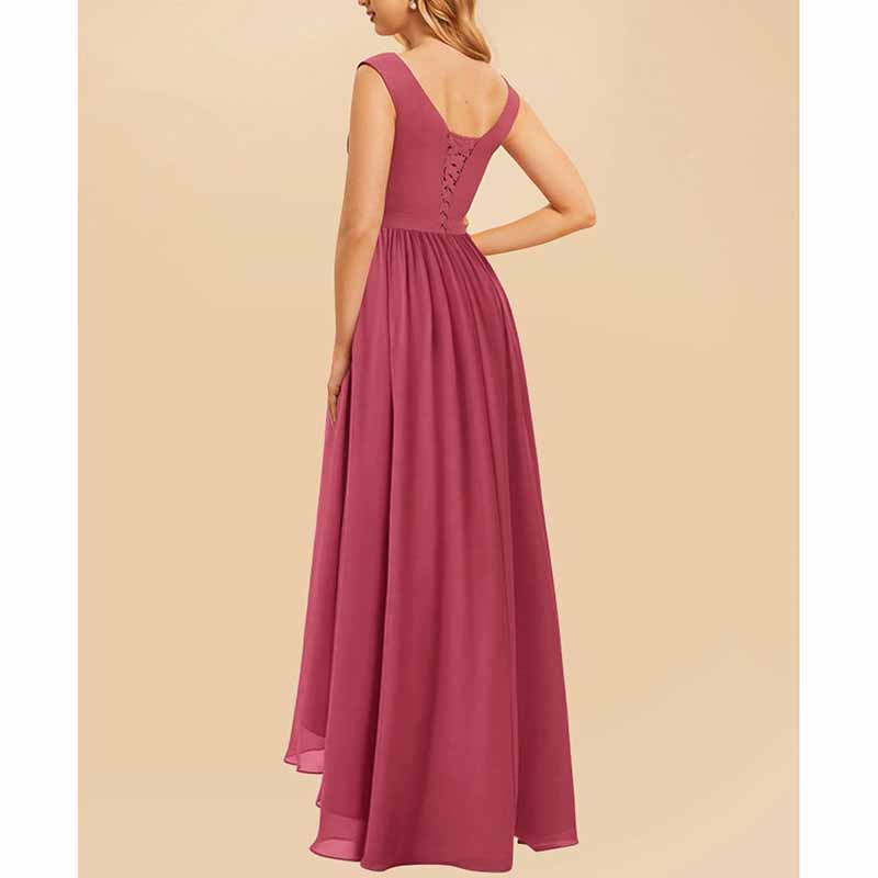 High Low Bridesmaid Dresses V Neck Formal Evening Party Dress with Pockets