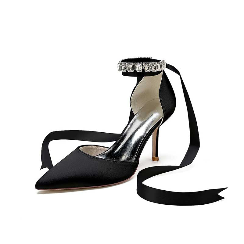 3.35" Satin Prom Shoes Heeled Lace-Up Bridal Shoes For Wedding