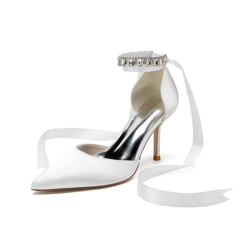 3.35" Satin Prom Shoes Heeled Lace-Up Bridal Shoes For Wedding