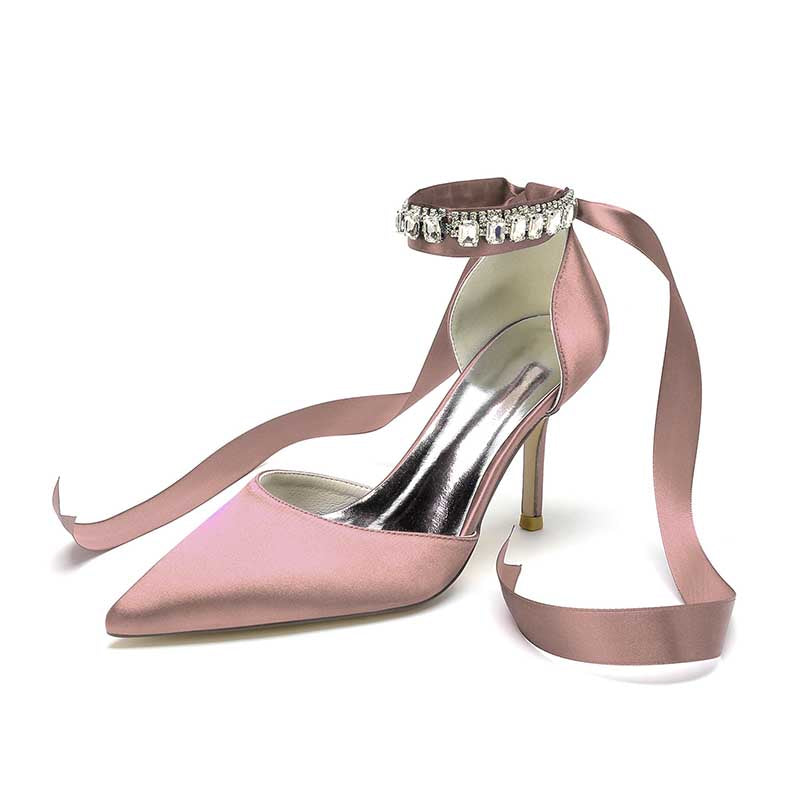 3.35" Satin Prom Shoes Heeled Lace-Up Bridal Shoes For Wedding