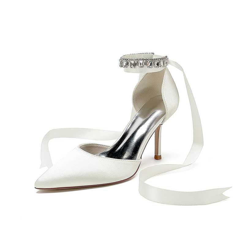 3.35" Satin Prom Shoes Heeled Lace-Up Bridal Shoes For Wedding