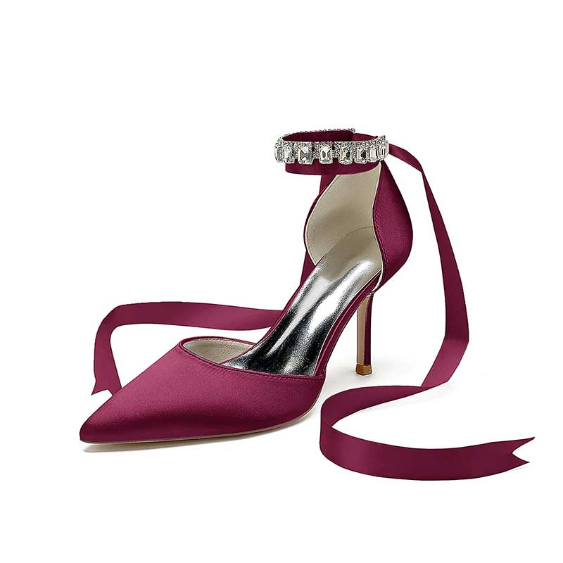 3.35" Satin Prom Shoes Heeled Lace-Up Bridal Shoes For Wedding
