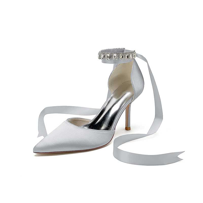 3.35" Satin Prom Shoes Heeled Lace-Up Bridal Shoes For Wedding