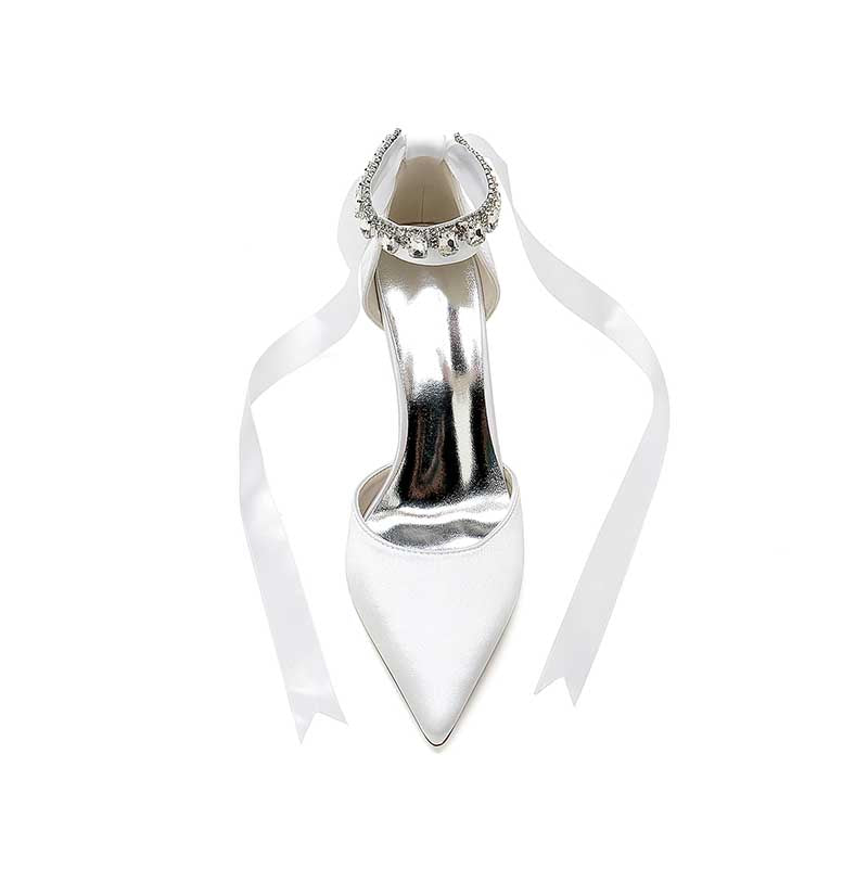 3.35" Satin Prom Shoes Heeled Lace-Up Bridal Shoes For Wedding