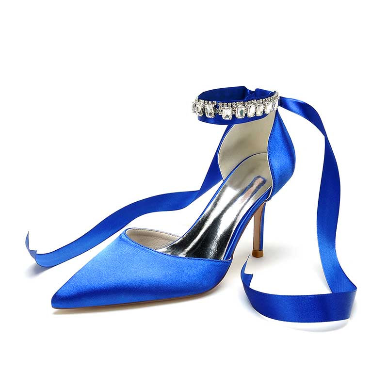 3.35" Satin Prom Shoes Heeled Lace-Up Bridal Shoes For Wedding