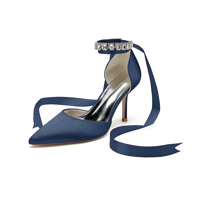3.35" Satin Prom Shoes Heeled Lace-Up Bridal Shoes For Wedding