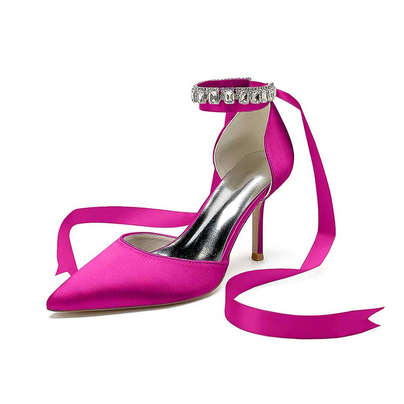 3.35" Satin Prom Shoes Heeled Lace-Up Bridal Shoes For Wedding
