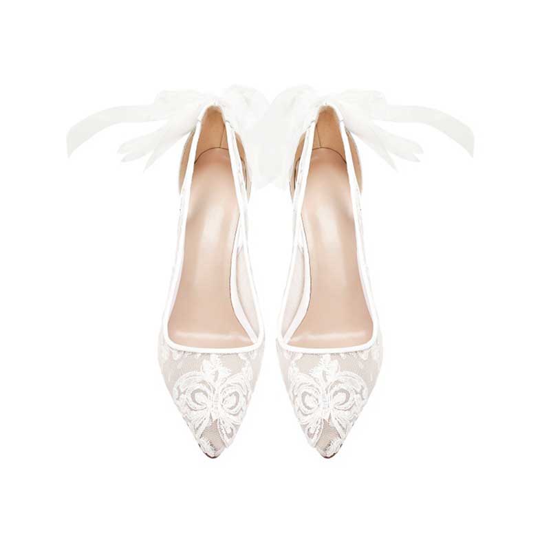 Wedding Bridal Lace Heels Hand-Made Lace-Up Stilettos Shoes