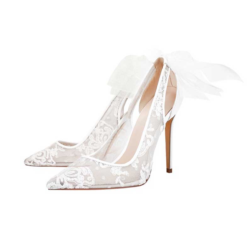 Wedding Bridal Lace Heels Hand-Made Lace-Up Stilettos Shoes