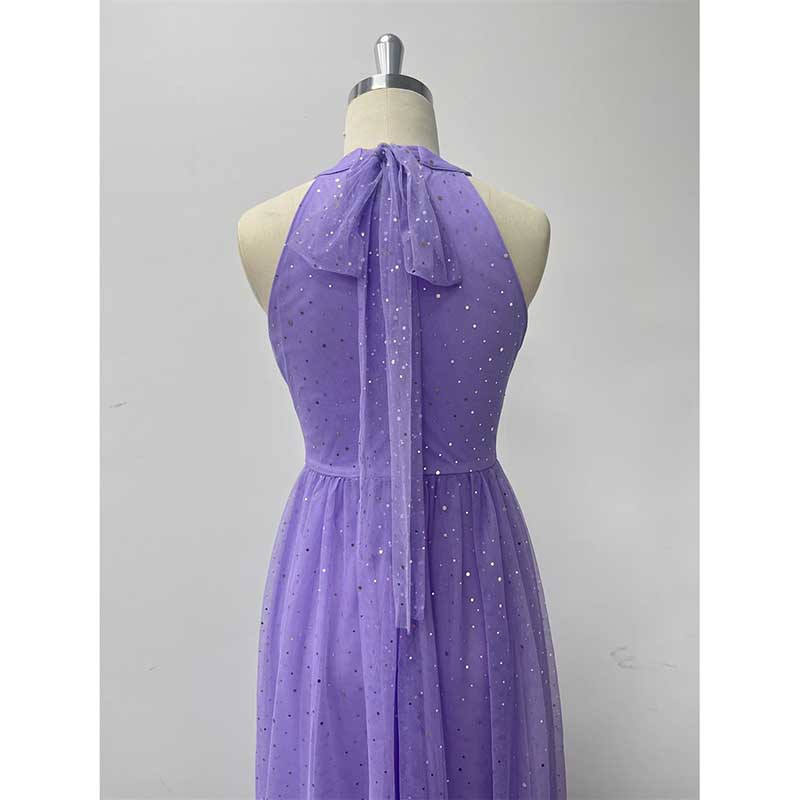 Halter Neck Wedding Guest Dress Tulle Long Prom Dress Lavender Maxi Dress