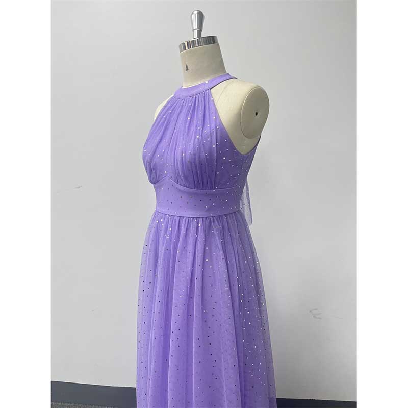 Halter Neck Wedding Guest Dress Tulle Long Prom Dress Lavender Maxi Dress
