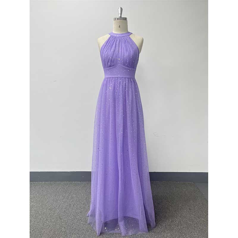 Halter Neck Wedding Guest Dress Tulle Long Prom Dress Lavender Maxi Dress