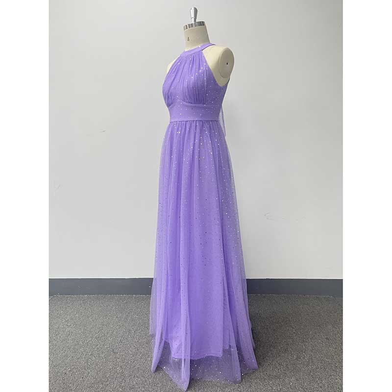 Halter Neck Wedding Guest Dress Tulle Long Prom Dress Lavender Maxi Dress