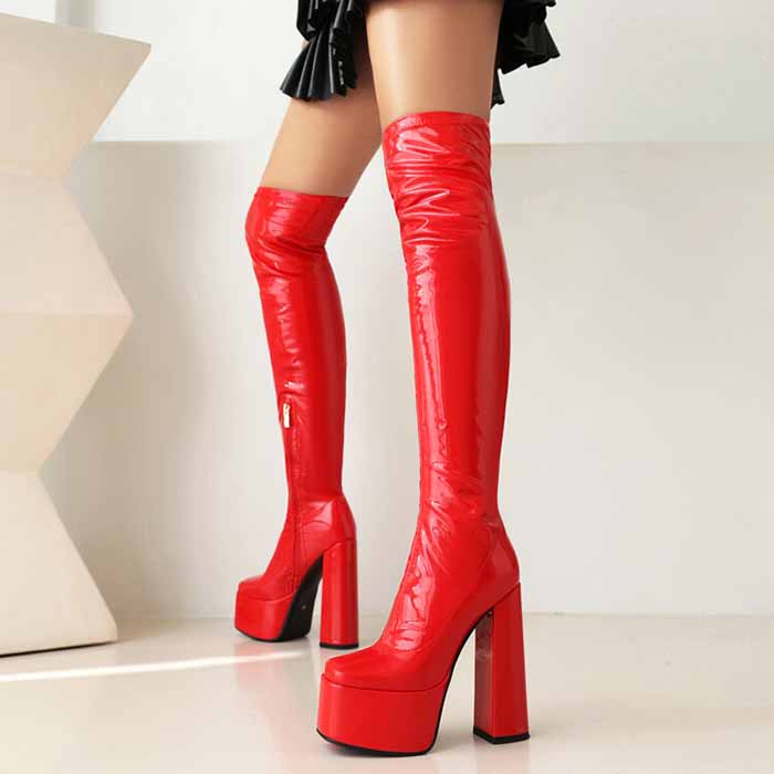 Women's street fashion over the knee boots chunky heeled long boots
