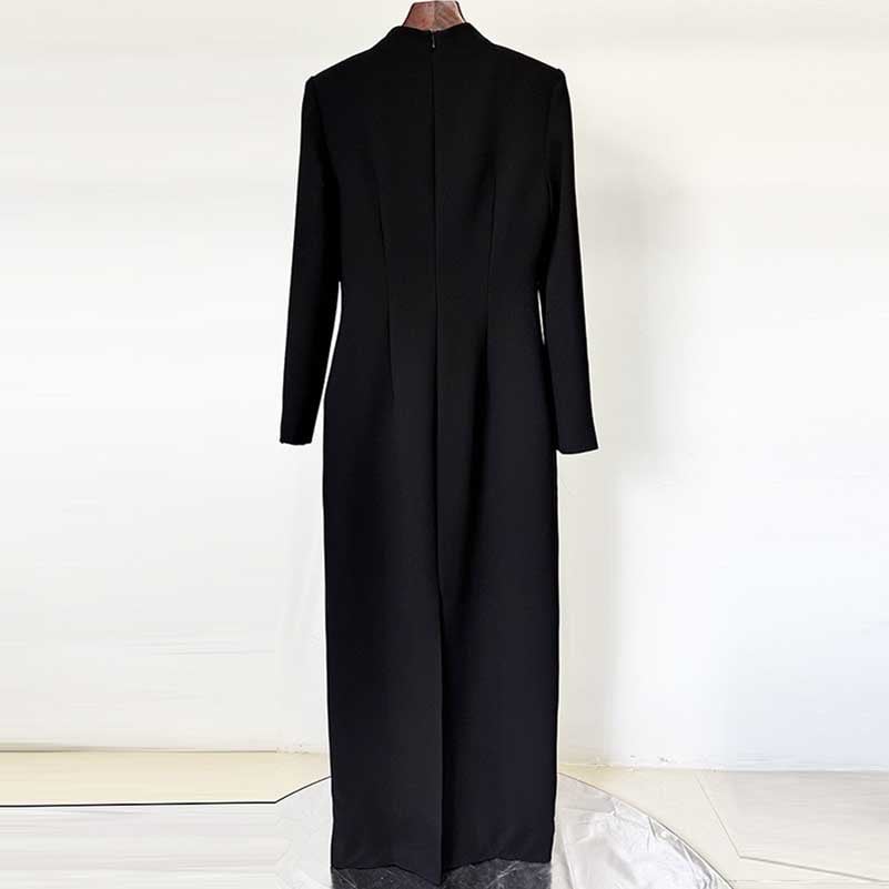 Women's Mock-Neck Black Beaded Formal Dresses Long Prom Dress