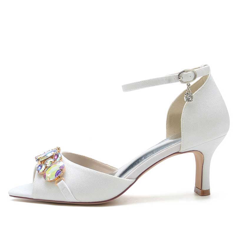 Rhinestone Sandals Glitter Ankle Strap Low Heels Dress Shoes