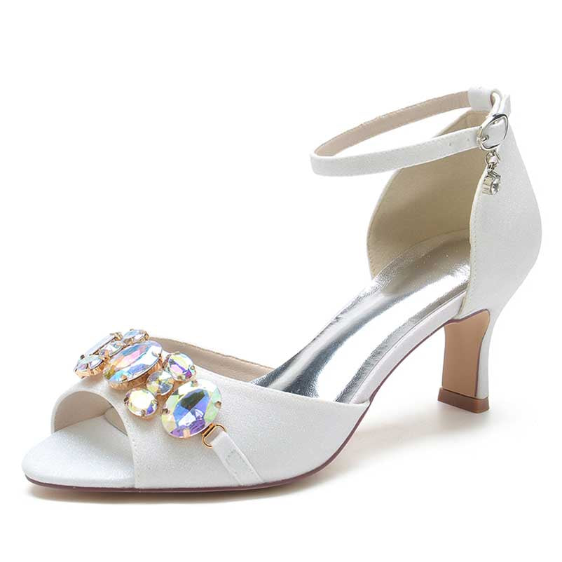 Rhinestone Sandals Glitter Ankle Strap Low Heels Dress Shoes