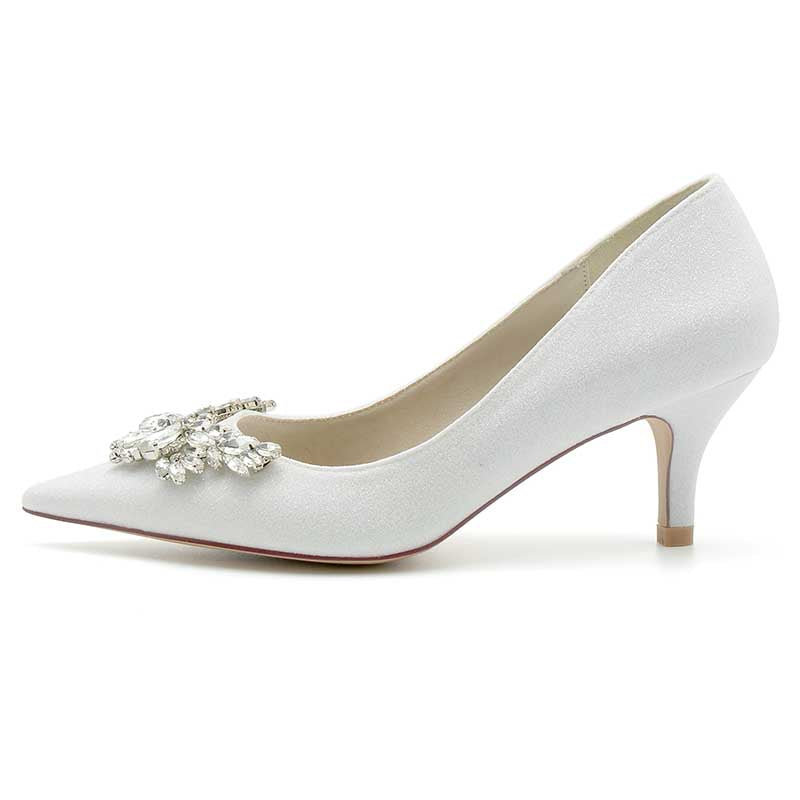 2.36" Pointed Toe Pumps Bridal Shoes with rhinestones