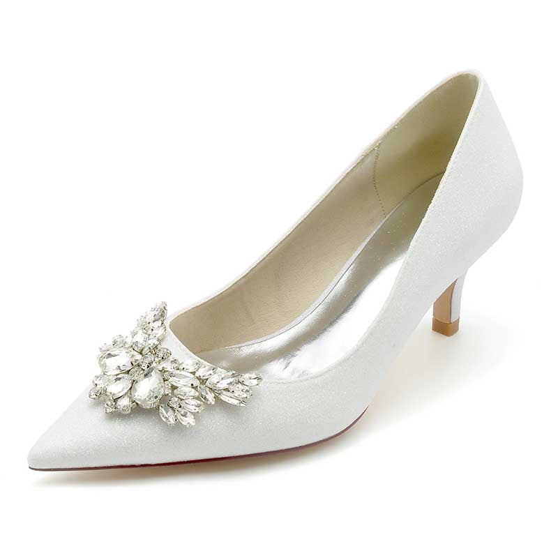 2.36" Pointed Toe Pumps Bridal Shoes with rhinestones