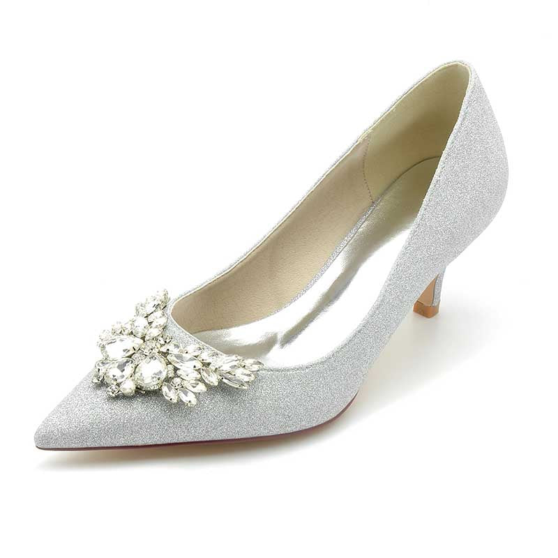 2.36" Pointed Toe Pumps Bridal Shoes with rhinestones