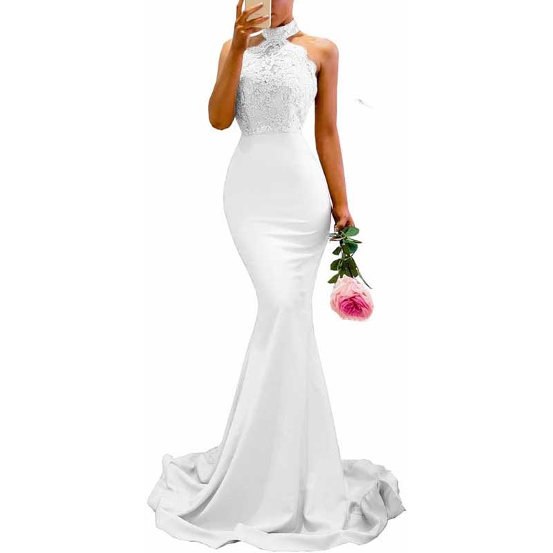 Halter-Neck Mermaid Bridesmaid Dress Satin Porm Dress Ball Gown