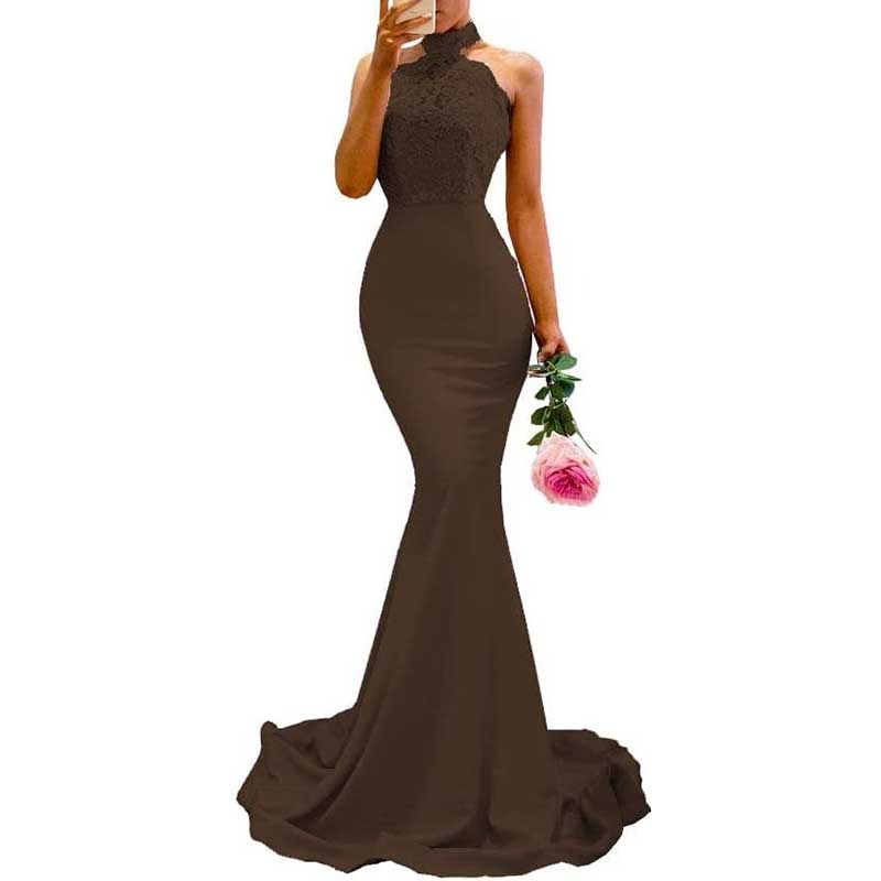 Halter-Neck Mermaid Bridesmaid Dress Satin Porm Dress Ball Gown
