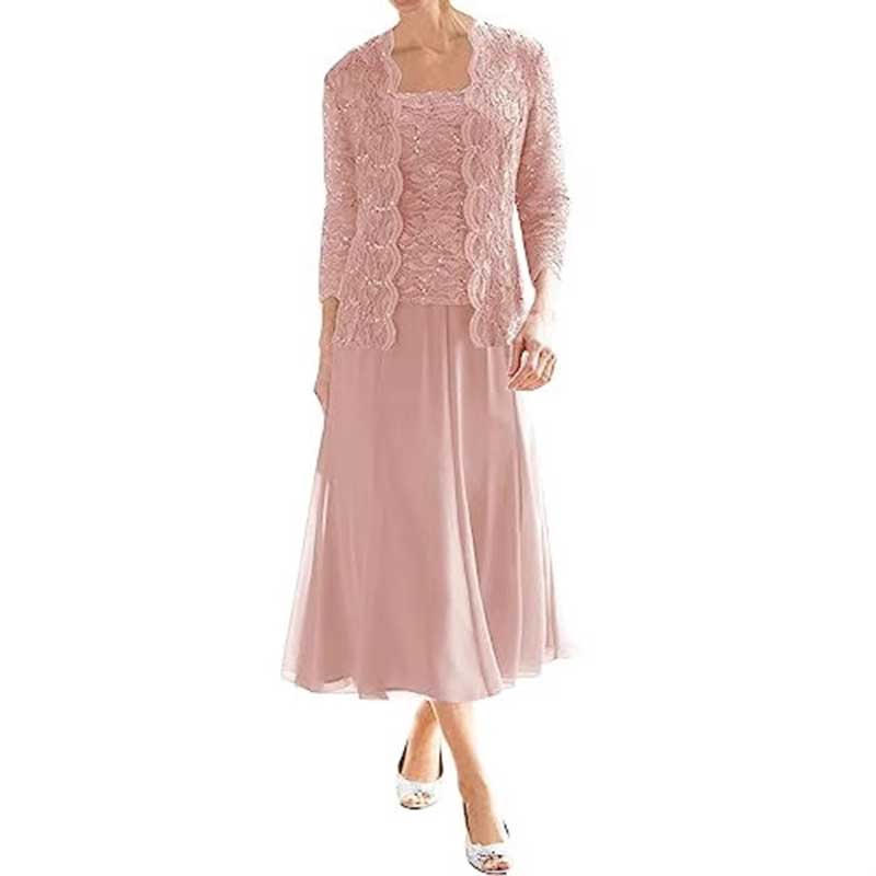 Mother of The Bride Outfit Wedding 3/4 Sleeves Formal Suit with Jacket