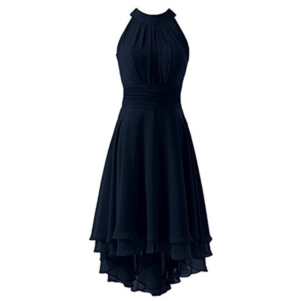 High Low Chiffon Bridesmaid Dress Halter Short Wedding Guest Dress