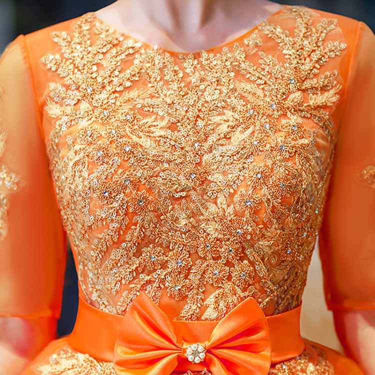 Orange Court Princess Evening Ball Gown Tulle Prom Dress