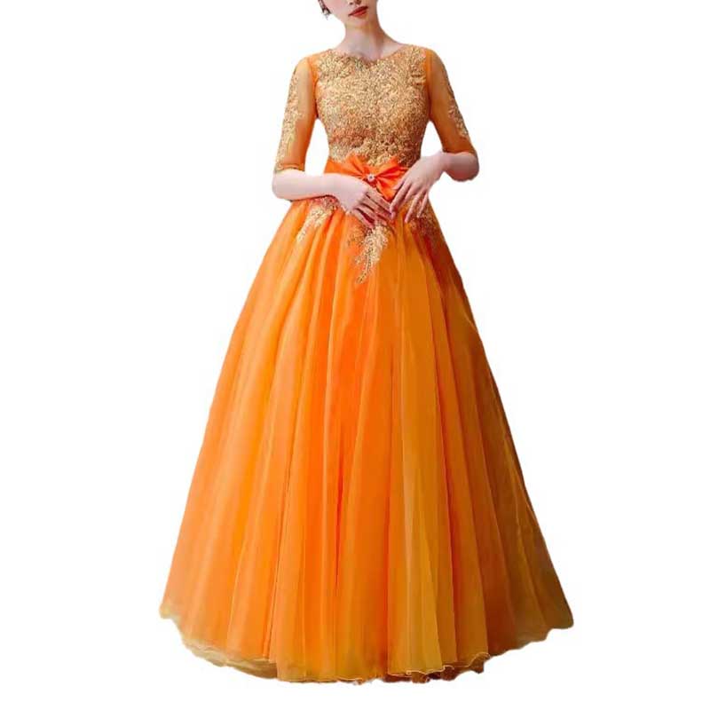 Orange Court Princess Evening Ball Gown Tulle Prom Dress