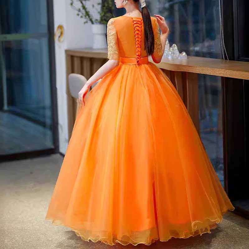 Orange Court Princess Evening Ball Gown Tulle Prom Dress