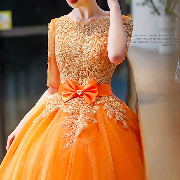 Orange Court Princess Evening Ball Gown Tulle Prom Dress