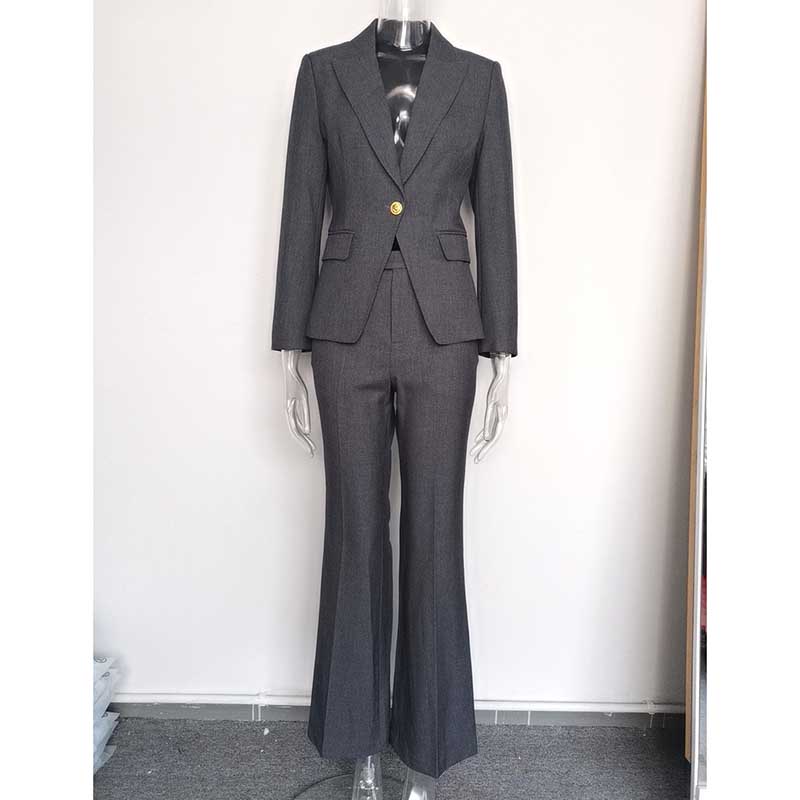 Women's Black & Grey One-Button Pantsuit | Formal Event Suit