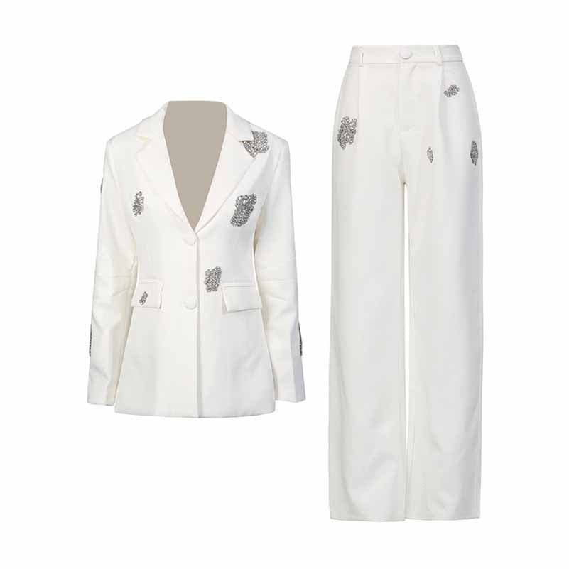 Women's Crystal Detail Pantsuit – Chic Two Piece Wedding Suit